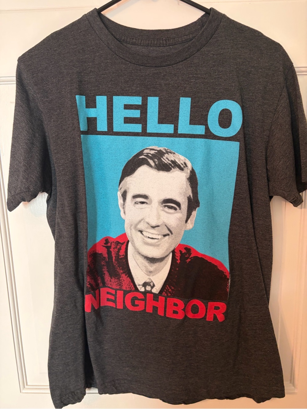 Men's Gray Graphic T-Shirt with Blue & Red Print - Hello Neighbor